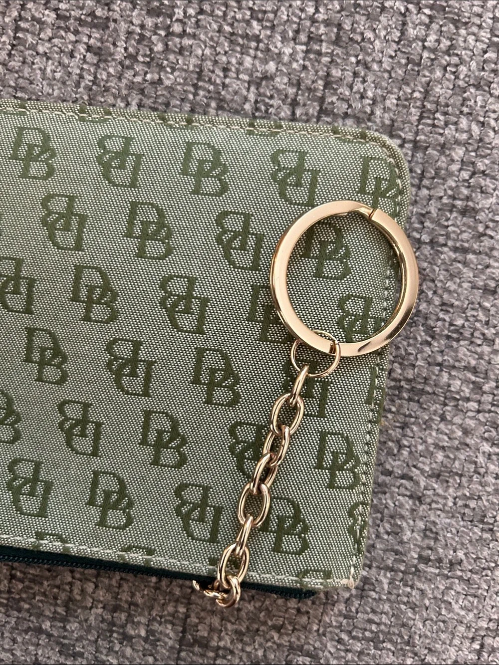 Dooney & Bourke Olive Green Monogram Wristlet with Tan Strap